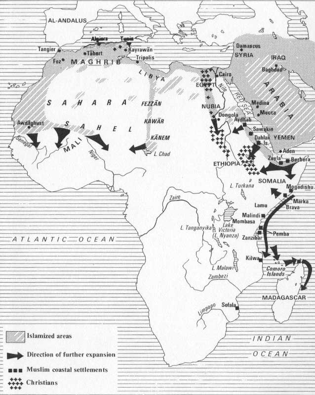 Islamized areas of Africa, c. 1100